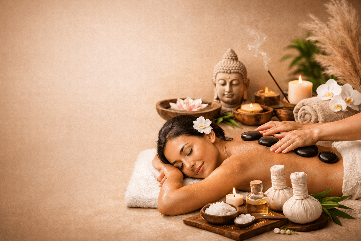 Modelage du dos avec ambiance spa